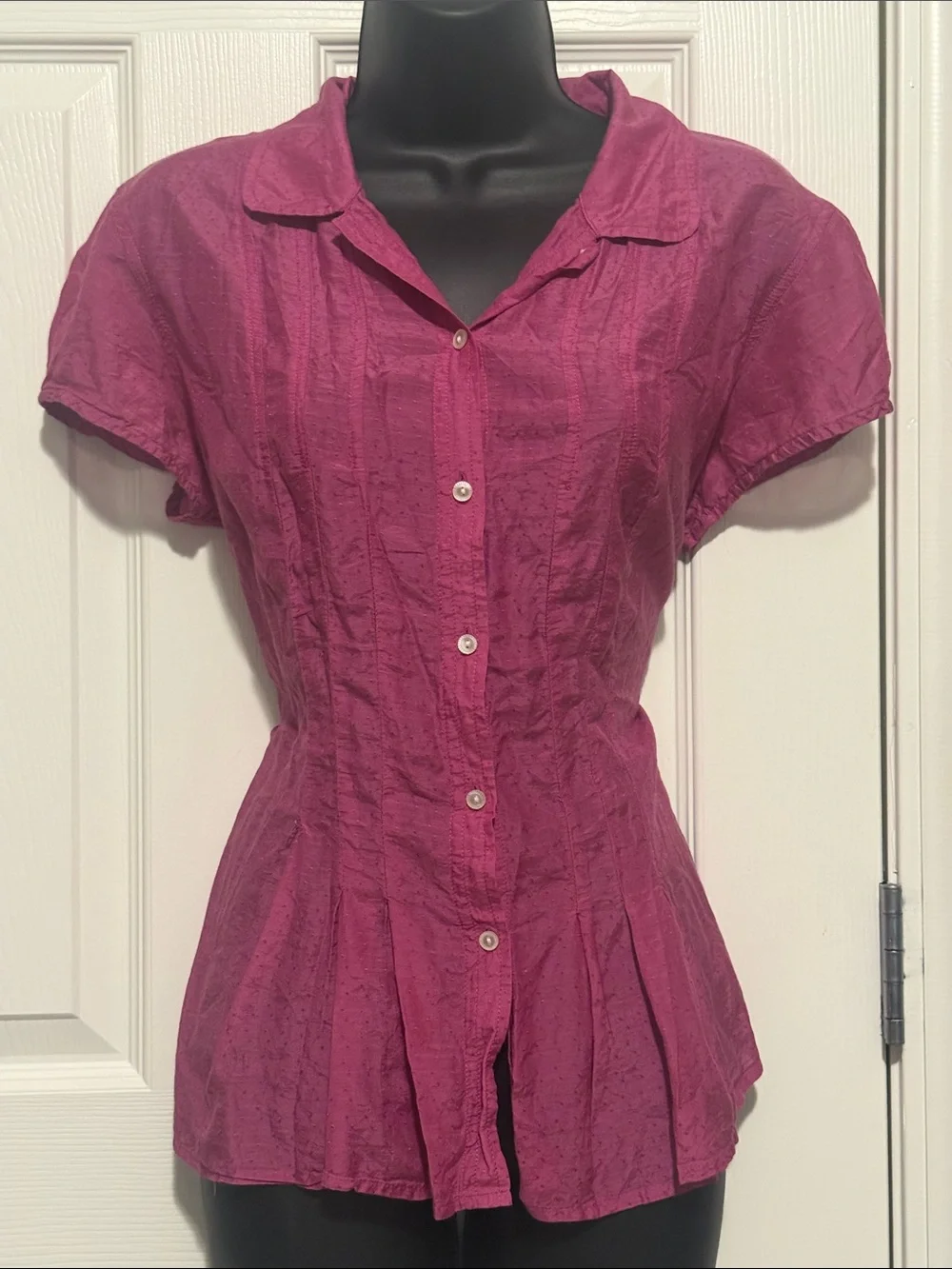 Women's Merona Short-Sleeve Button Front Top - Magenta